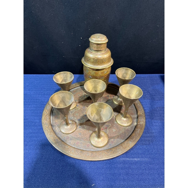 "Brass" Martini Cups and Shaker with Serving Tray