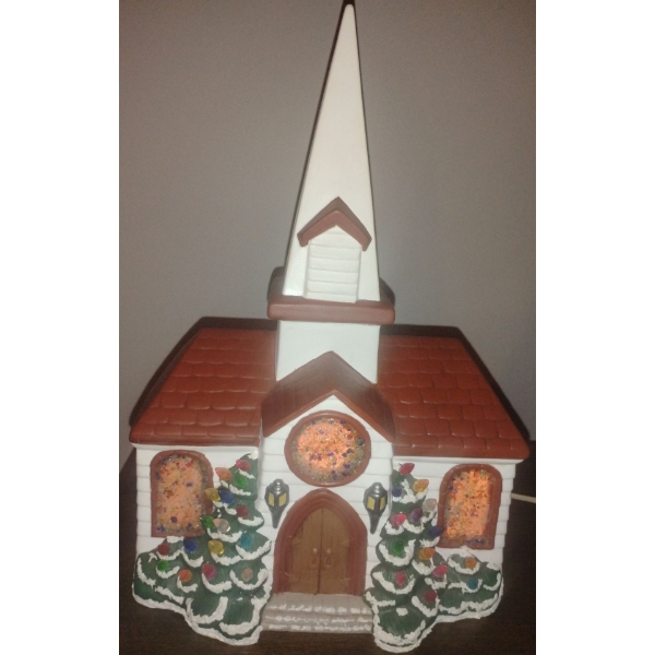 LED Santa's Village Stained Glass Chapel 10T