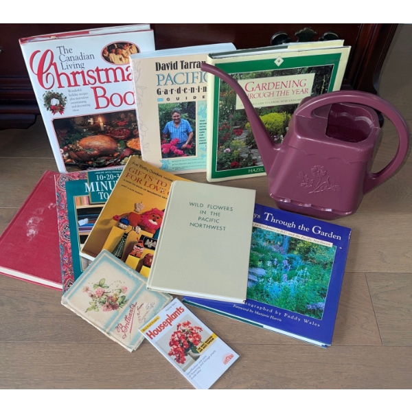 Collection Of Plant & Watering Books w/Watering Cannister