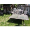 Image 5 : Lovley Set of 11 Chairs, Glass and Metal Outdoor Table, and Outdoor Stools (6) 