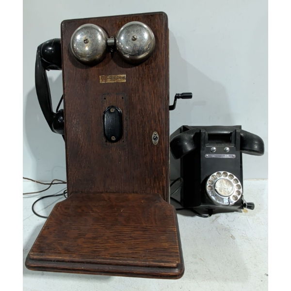 2 Antique Hand Crank Wall Phones - Northern Electric Mo.717 Oak 12"x20" &  More