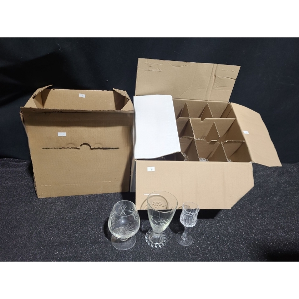 Two Boxes w/ Assorted Barware Glasses