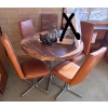 Image 1 : Circular Pedestal Style Dining Table w/Four MCM Leather Covered Chairs