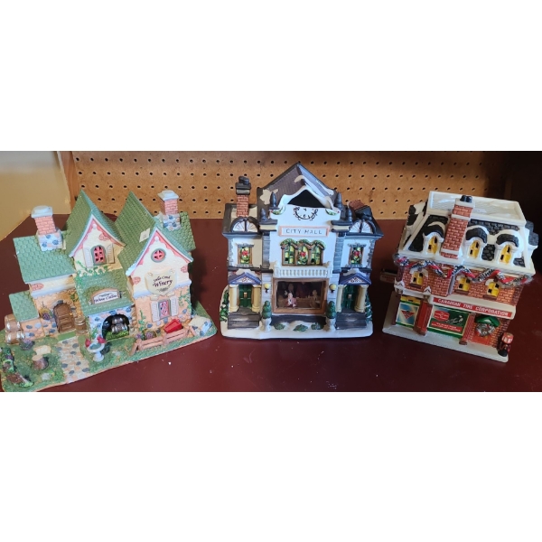 Holiday Homes: Lemax Winery, City Hall (Chimney and Clock Face Broken), Canadian Tire Store