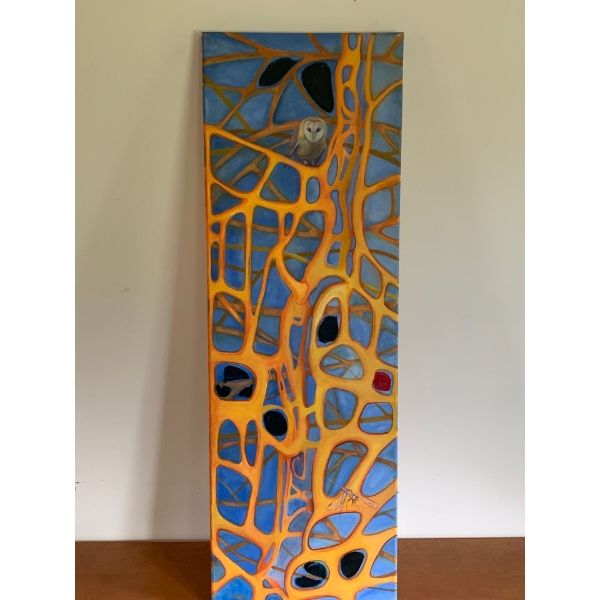 Lauri Ansell Owl In Brain Canvas On Board  12 x 36