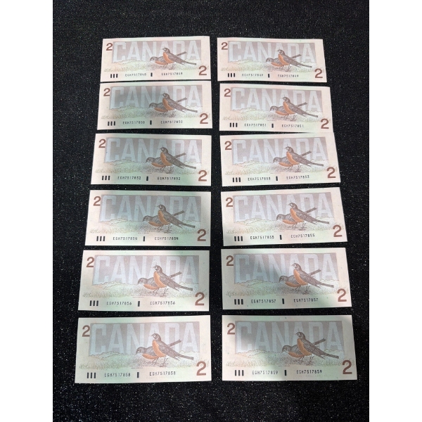 Canadian $2 Bills Consecutive Serial Numbers