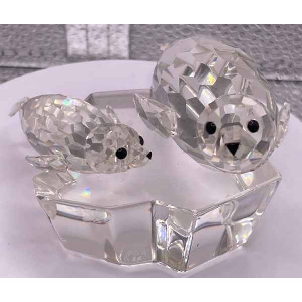 Swarovski Crystal Mom & Pup Seal Floating on Ice