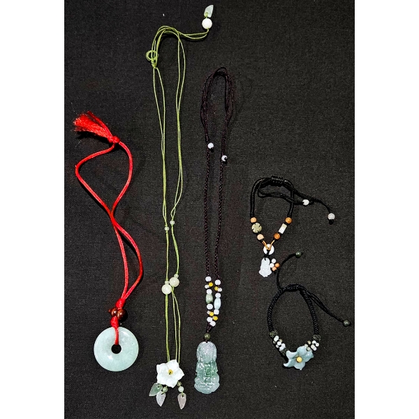 Set of 3 Jade & Cord Necklaces With Two Bracelets