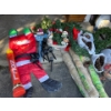 Image 1 :  collection of Christmas decorations carline burlap a vintage plastic candle blowup Santa solar ligh