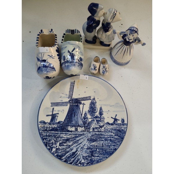 Blue and White: Windmill Plate 8" Diameter, Girl 5 T, Clogs- Largest: 5.5 W, 2.5 D, 3 T 