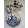 Image 1 : Blue and White: Windmill Plate 8" Diameter, Girl 5 T, Clogs- Largest: 5.5 W, 2.5 D, 3 T 