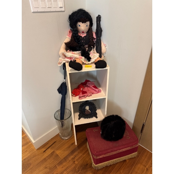 Raggedy Anne Style Doll w/ Genuine Fur Russian Hat Unique Umbrella & More