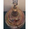 Image 3 : Vintage Mid-Century Iridescent Carnival Glass Table Lamp w/ Brass Base (14x28"tall)