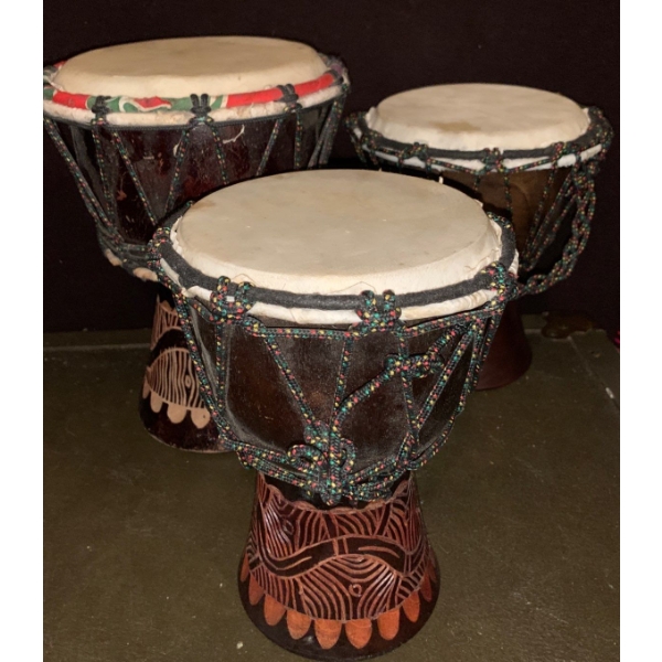 Tribal Hand Carved Leather  Bongo Drum Set 