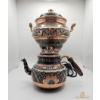 Image 3 :  Decorative Turkish Samovar Copper & Adorned With Intricate Floral Engravings & Colorful Decorative.