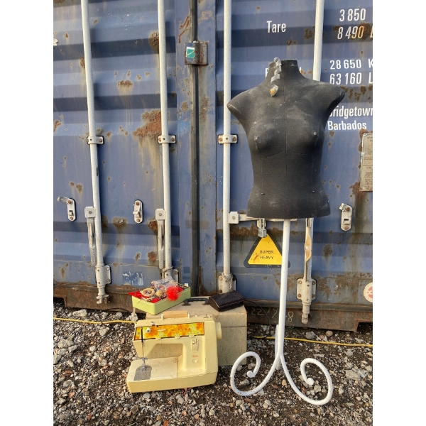 Singer Sewing Machine, Sewing Supplies and Mannequin 