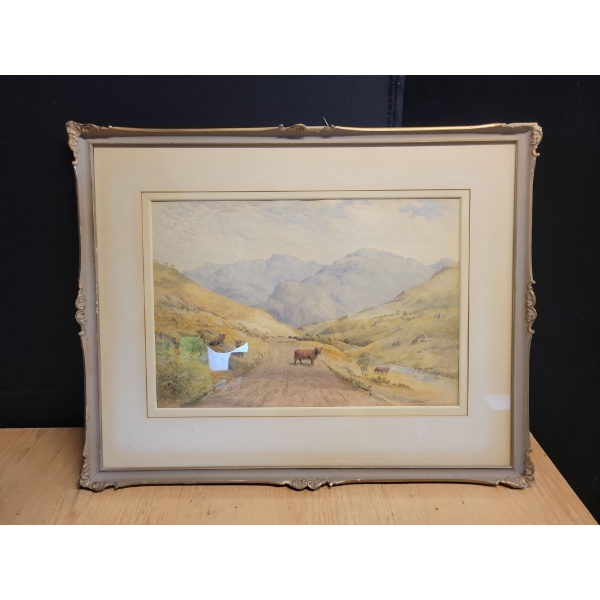 Highland Cow on Road 24x20 inches