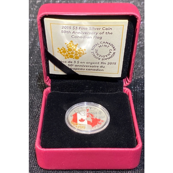 2015 50th Anniversary of the Canadian Flag $3 Fine Silver Coin