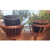 Image 2 : Pair of Wooden Planters w Fern & Jade plant.   Wash Basin & Pitcher