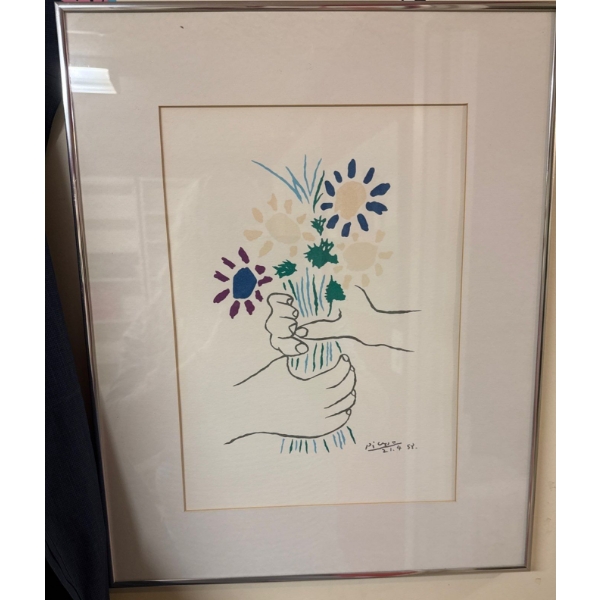 Color Lithograph By Pablo Picasso Titled 'Bouquet Of Peace or Bouquet With Hands'