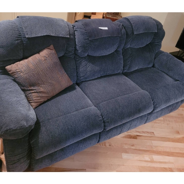 Reclining Three Seat Sofa in Blue Upholstery