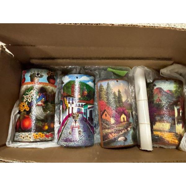 Beautiful painted Mexican Tiles 5 Small And 1 Large 