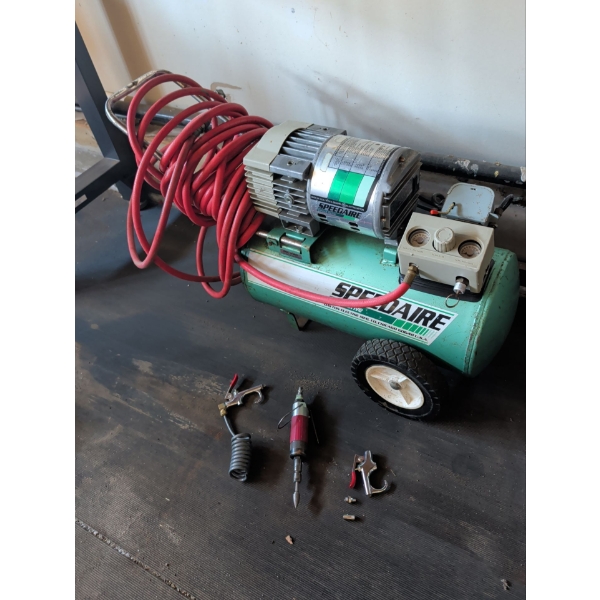 Speedaire Electric Air Compressor w/ Assorted Pneumatic Air Tool Accessories 