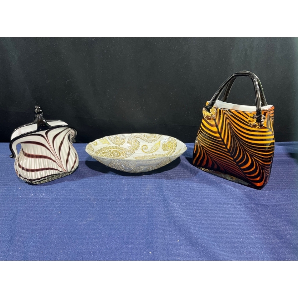 Hand-blown Glass Bags and Decorative Bowl