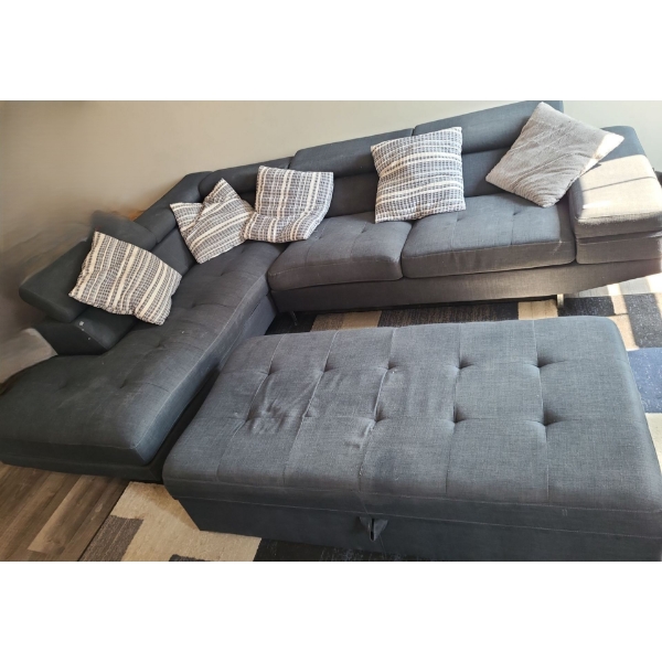 Sectional Sofa w/ Adj. Headrests 91 l/ left, 119 l /wall,  29.5 h and Ottoman 31 w, 16 h, 63 d