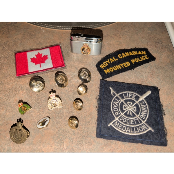 Royal Canadian Mounted Police Collectibles -Refillable Lighter Buttons Patches & Pins