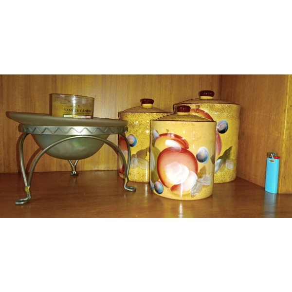 Lovely Retro Kitchen Cannisters w/ Candle Holder  12" tallest