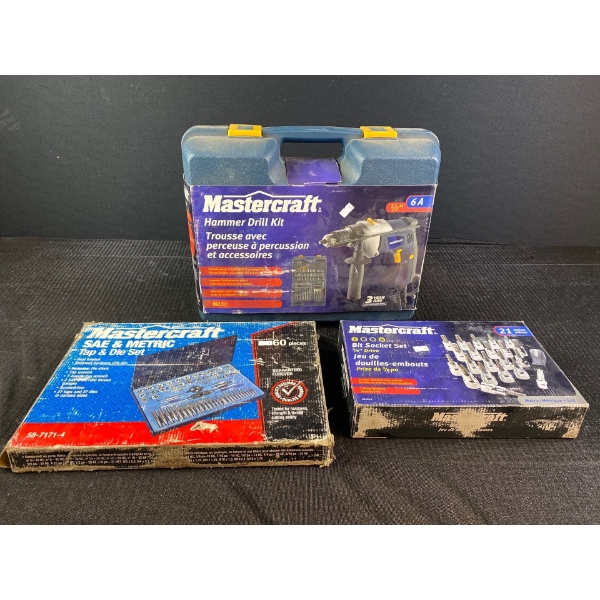 Mastercraft Tool Collection Incl. Hammer Drill Kit, Bit Socket Kit + SAE and Metric Tap and Die Set 