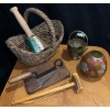 Image 1 : Antique Chopper w/ Chopping Board, Metal Coal Scuttle, Cow Bell, Metal Vase, and More 
