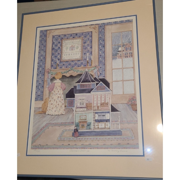 Numbered Print "Charlotte's Dollhouse" 275/375 by H. Downing Hunter 23.5 X 27.5 ,Framed Under Glass 