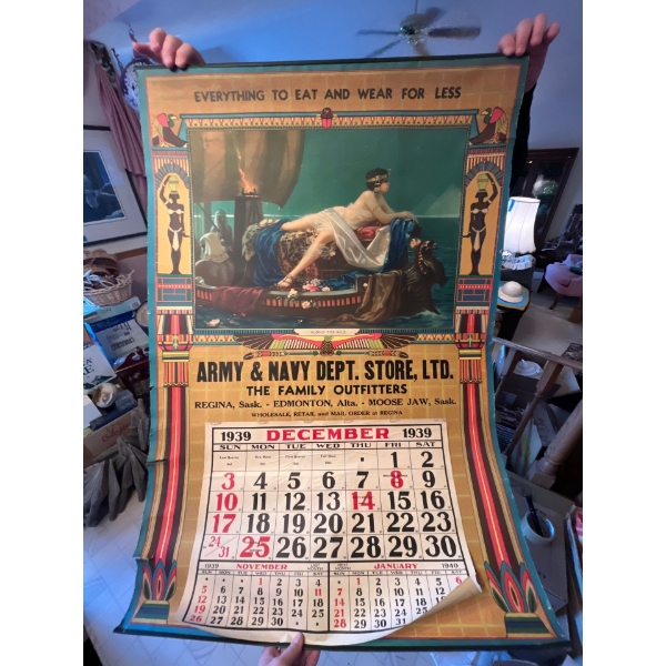 1939 Army & Navy poster with 1939 calendar in good condition small tear on the upper left side