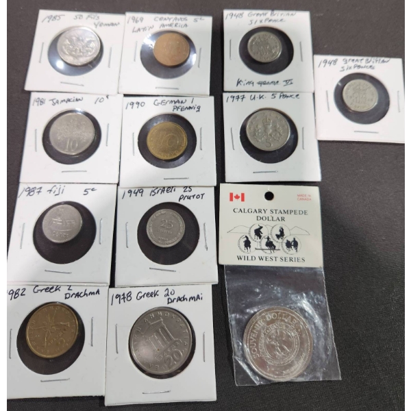 World Coins from Various Countries and Years and 1991 Calgary Stampede Dollar