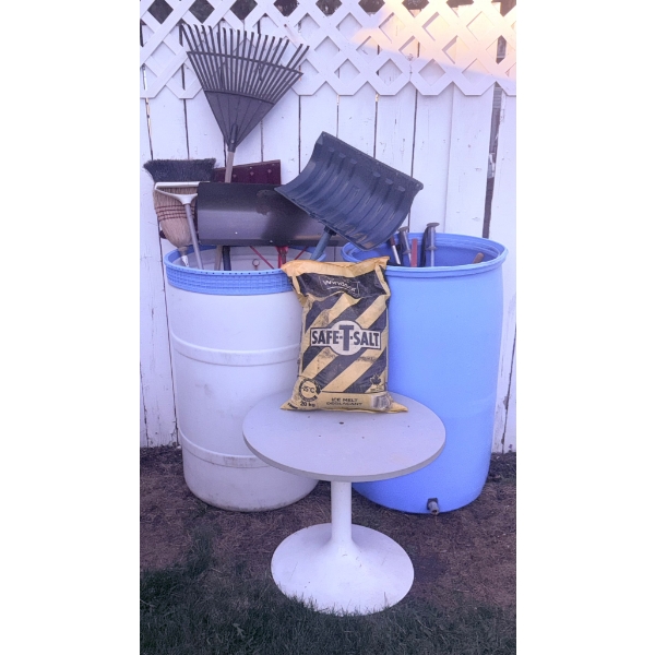 Outdoor Tools with Two Plastic Barrels, Snow Removal Equipment, and Safety Salt Package