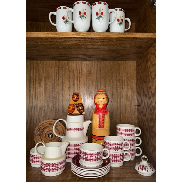 Ukrainian Tea Set Hand Painted Eggs Solo Nesting Doll & More 