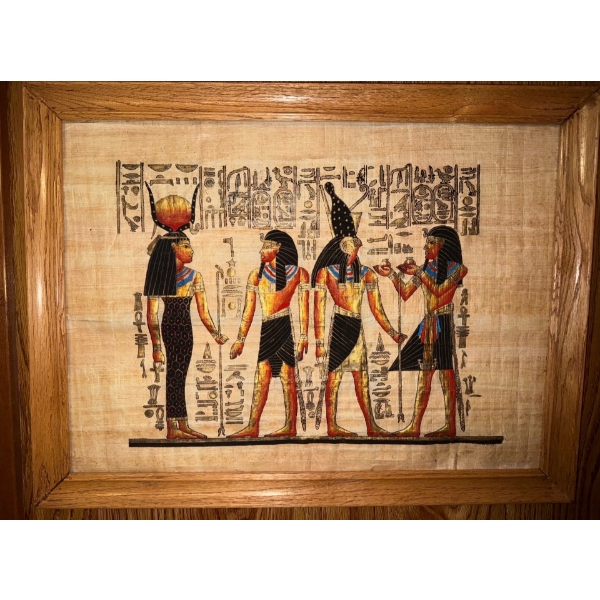 Egyptian Wall Mural Original Papyrus Wall Hanging  25" x 17"tall  Wooden Framed