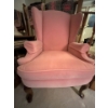 Image 2 : Pink velvet high back chair with wood legs in amazing condition