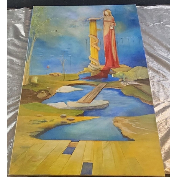 Surrealist Painting " The Last Apple" Signed by Artist ( 24"W x 36"H) on Canvas