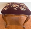Image 3 : Antique French Louis XV Foot Stool w/ Embroidered Floral Upholstery 16x17