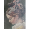 Image 4 : Needlepoint of Woman in Yellow Dress Reading, Framed Under Glass 27.5 X 33