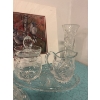 Image 3 : Assortment of vintage Pinwheel cut crystal tableware, as well as a print of "Maple Jays" by Arlene D