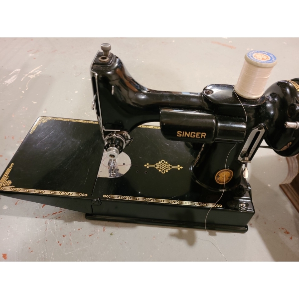 Singer CAJ6-8 Sewing Machine in Box, Singer Buttonholer & Sewing Supplies in Box