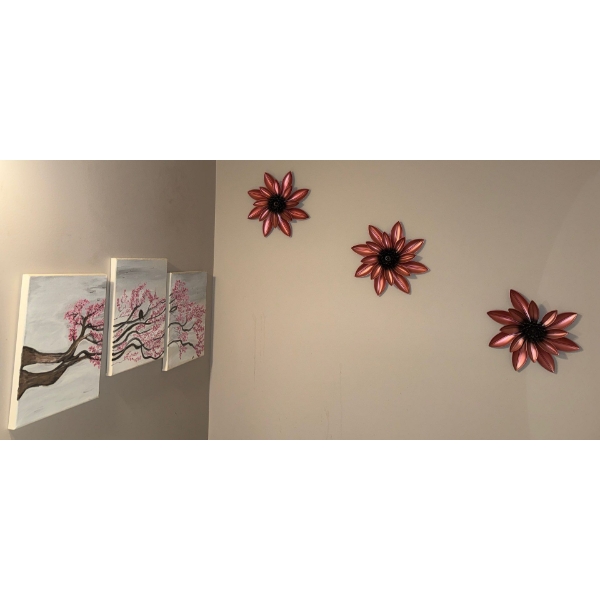 3 Piece Cherry Blossom Art w/ Decorative 3D Botanicles 