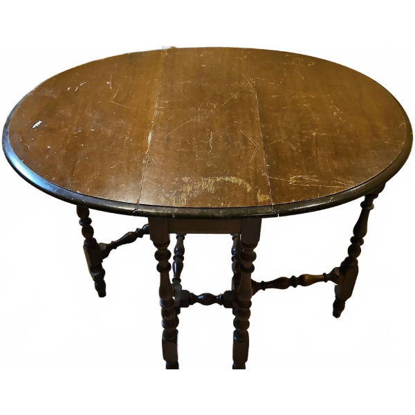 Oval Drop-Leaf Wooden Side Table with Drawer