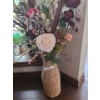 Image 3 : Silk Floral Arrangement in Straw Vase.  Vase 17 h and total height 44 h