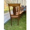 Image 3 : 4 Oak Antique Chairs With Blue Leather seating Surface W18" H37"  