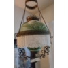 Image 1 : Gorgeous Green Floral Antique Hand Painted Coal Oil Lamp w Glass Beads & Nylon Thread 18 w,  37 t